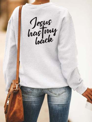 Women's Juses Has My Back Print Casual Crewneck Sweatshirt