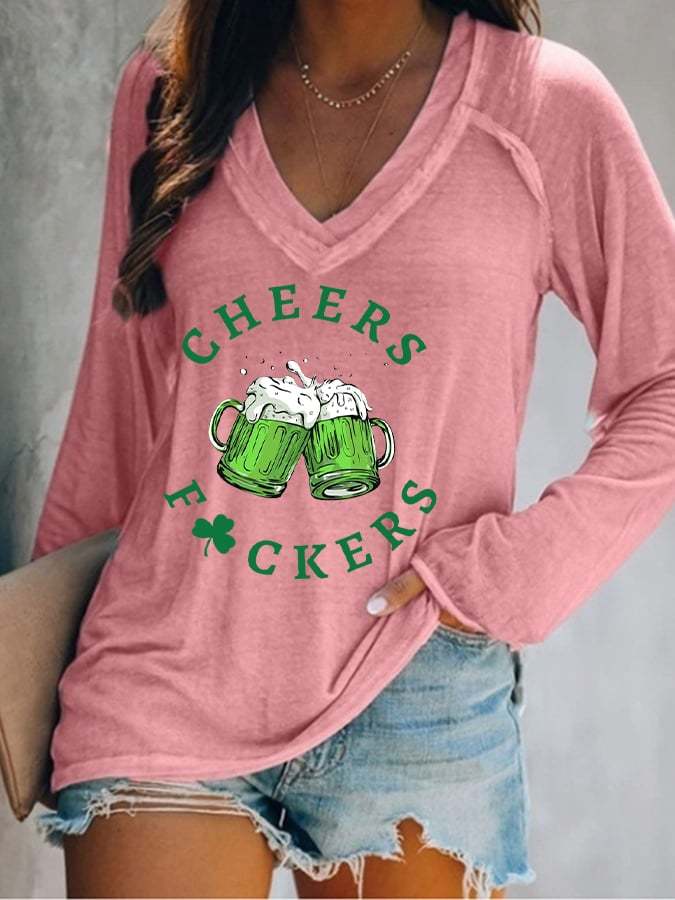 Women's St. Patrick's Day Cheers F*uckers Clover Long-Sleeve T-Shirt