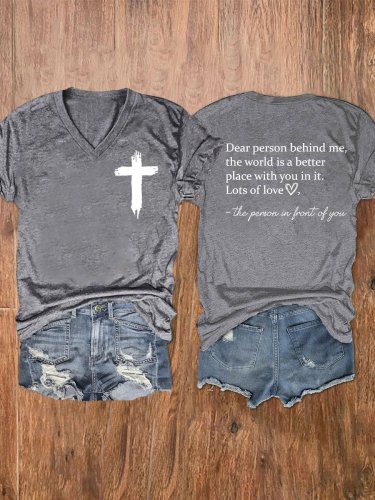 Women's Dear Person Behind Me Faith Bible V-Neck Tee