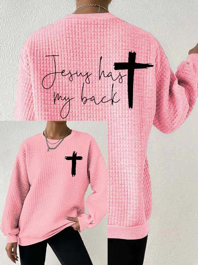 Trendy Waffle Print Long Sleeve Sweatshirt