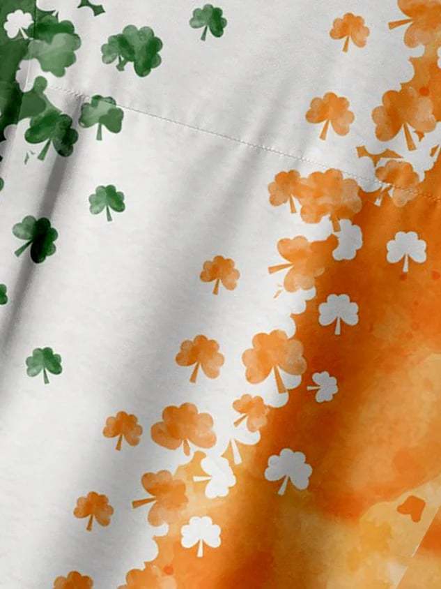 St. Patrick's Day Four-Leaf Clover Chest Pocket Short Sleeve Shirt