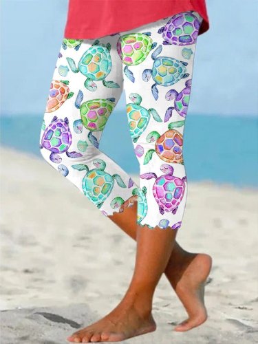 Sea Turtle Beach With Pocket Vacation Print Leggings