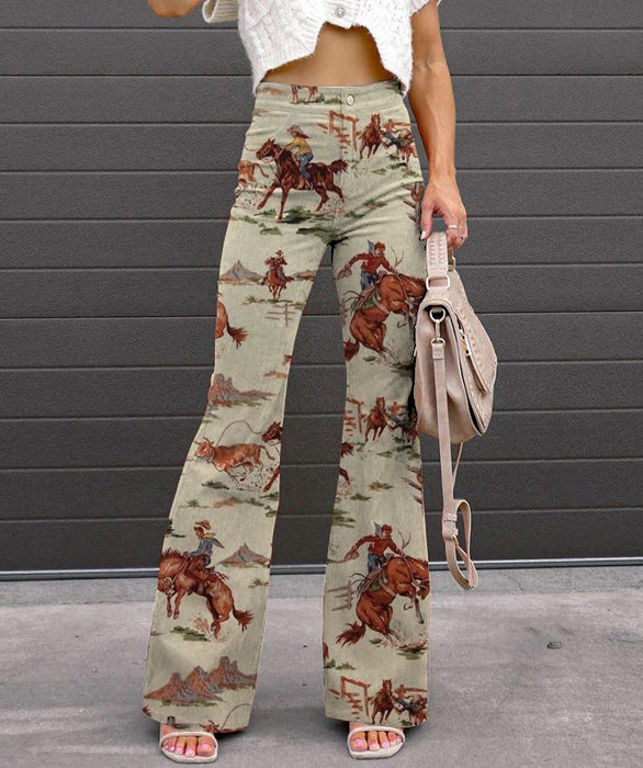 Women's Western Vintage Print Casual Pants