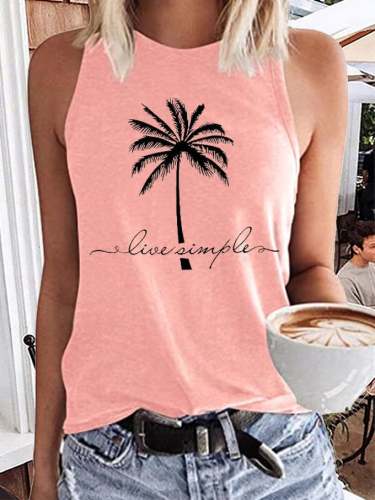 Women's Beach Vibes Live Simple Palm Coco Tree Print Tank Top