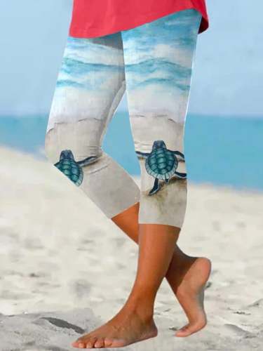 Women's Cute Sea Turtle Print Cropped Leggings