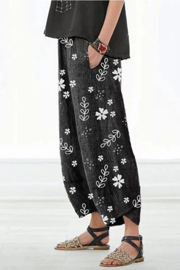 Floral Print with Pockets Casual Loose Pants