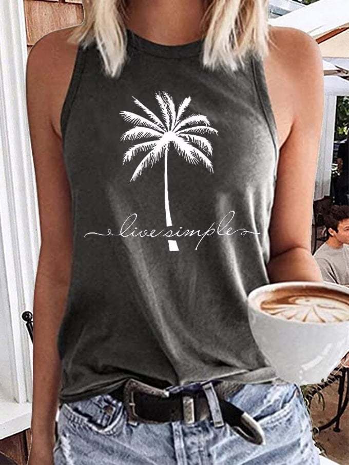 Women's Beach Vibes Live Simple Palm Coco Tree Print Tank Top