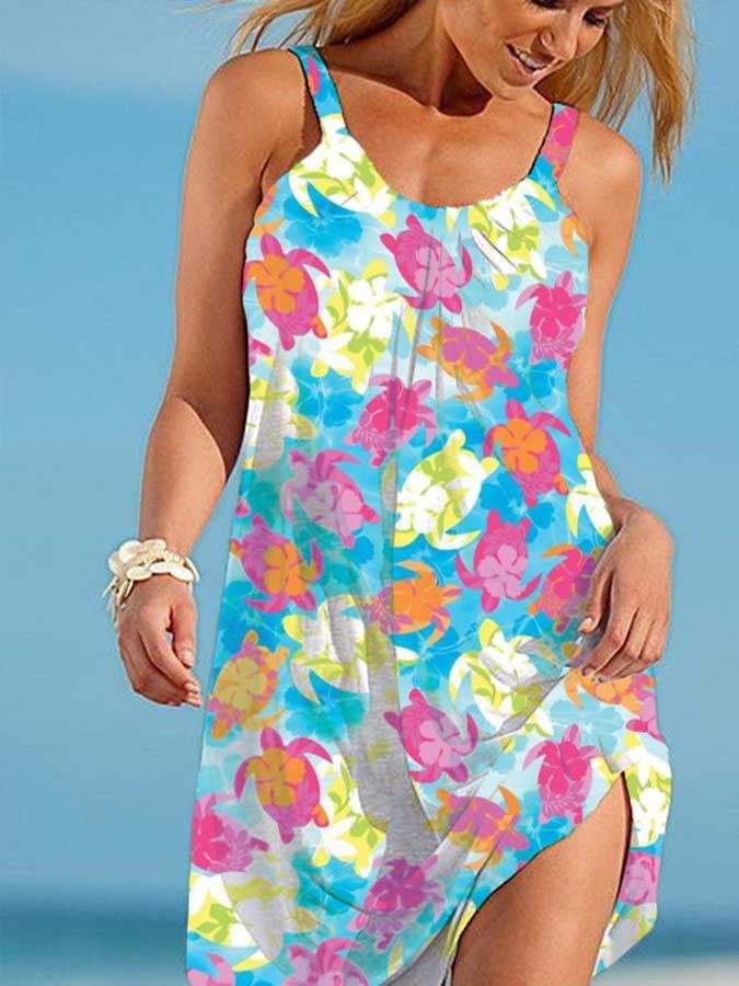 Seaside Vacation Print Slip Dress