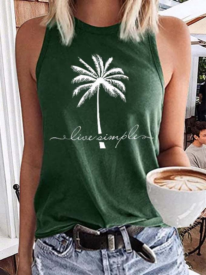 Women's Beach Vibes Live Simple Palm Coco Tree Print Tank Top