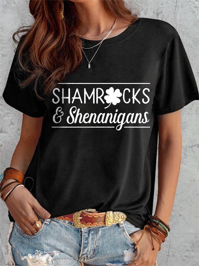 Women's Shamrocks and Shenanigans Print Casual Tee Shirt