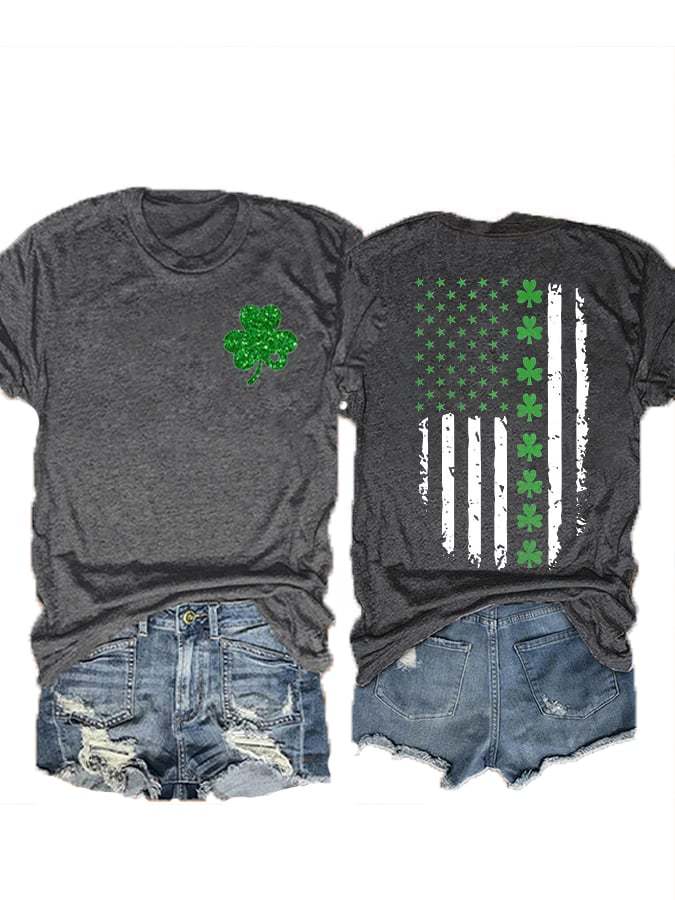 Women's St. Patrick's Day Flag Shamrock Print T-Shirt
