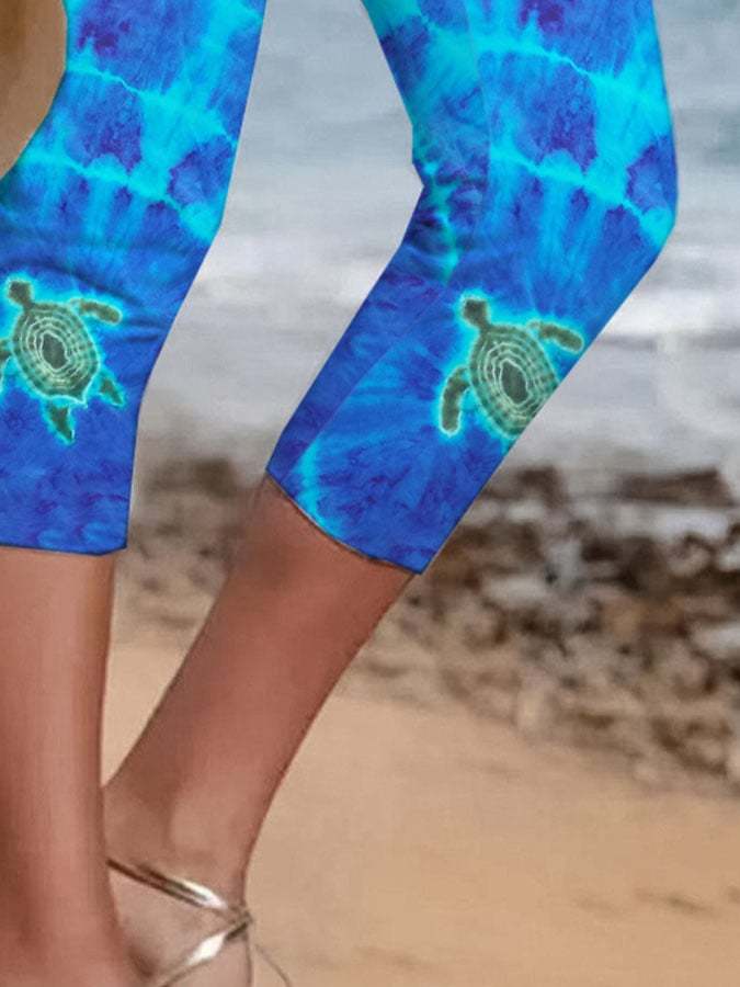 Vacation Tie Dye Sea Turtle Print Leggings