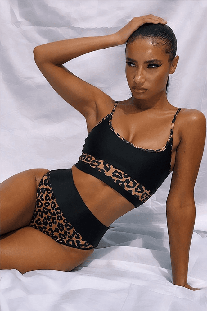 ACTIVE LEOPARD PRINTED HIGH WAIST BIKINI SWIMSUIT