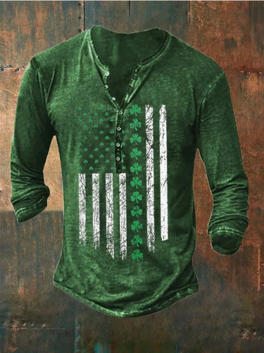 Retro St.Patrick's Day Flag Button Print T-Shirt ST.Day