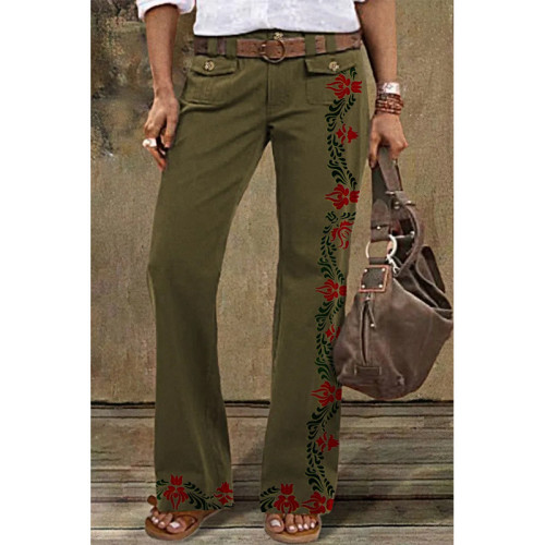 Women's Vintage Floral Print Workwear Multi Pocket Casual Pants