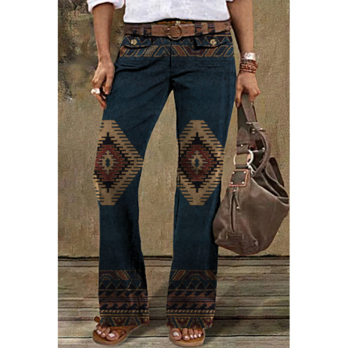 Women's Vintage Print Workwear Multi Pocket Casual Pants