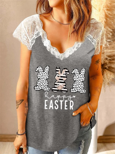 Women's Easter Bunny Lace Panel Top
