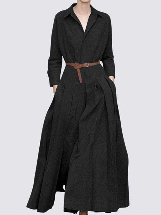 Women's Cotton Linen Long Sleeve Long Shirt Dress