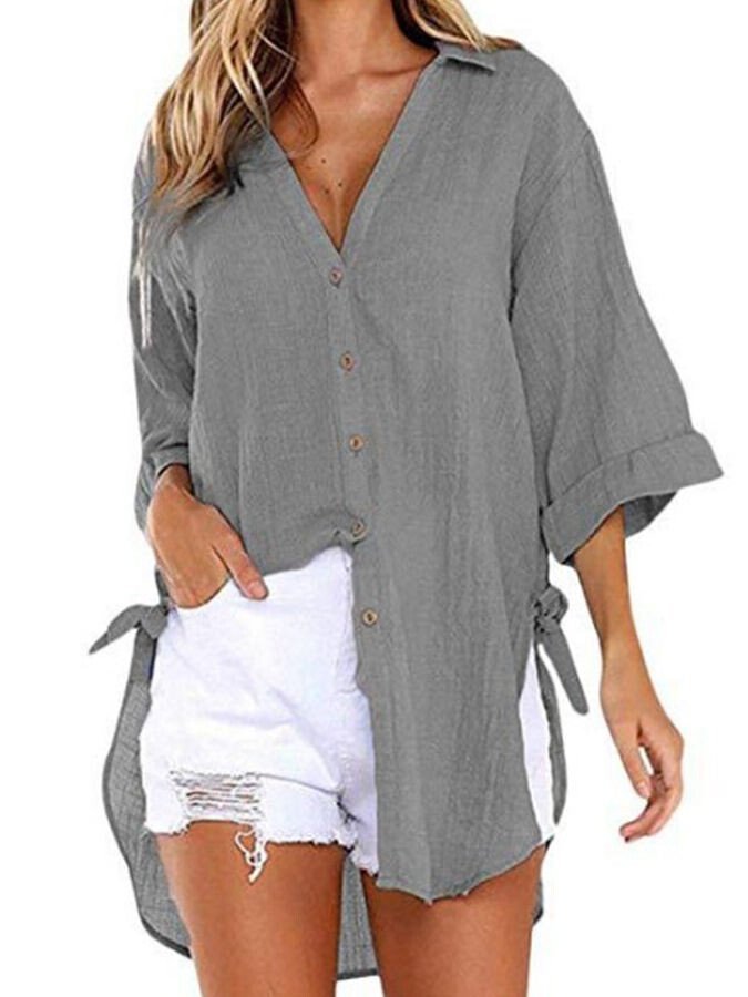 Ladies Cotton Linen Irregular Casual Shirt