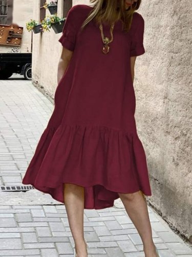 Women's Casual Elegant Ruffled Stitching Cotton Dress