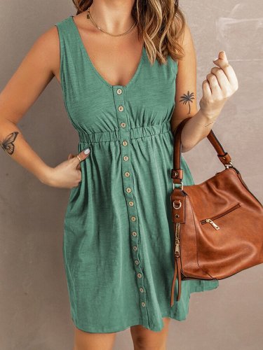 Ladies Spring/Summer New Solid Color Off-Shoulder Waist Sleeveless Dress