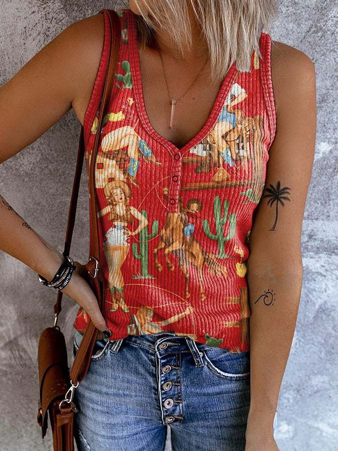 Women'S Vintage Printed Sleeveless Vest