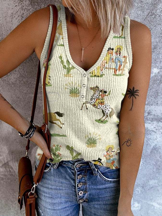 Women'S Vintage Printed Sleeveless Vest