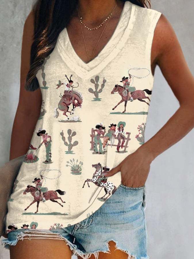 Women'S Vintage Printed Sleeveless Vest