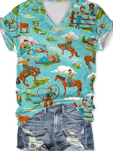 Vintage Western Print Short Sleeve T-Shirt