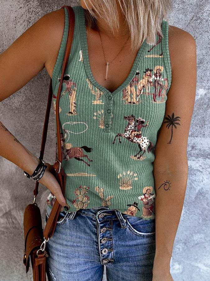 Women'S Vintage Printed Sleeveless Vest