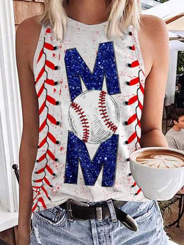 Women's Retro Baseball Mom Print Sleeveless T-Shirt