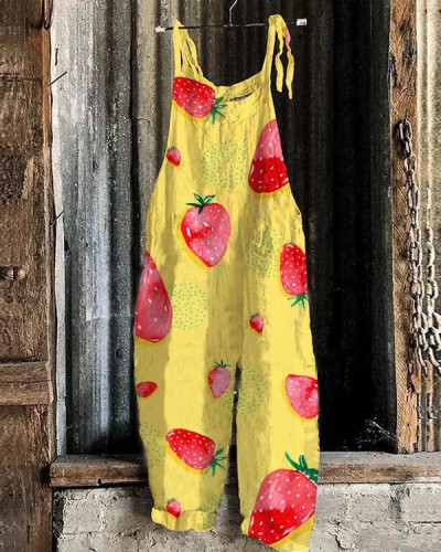Cute Strawberry Yellow Loose Casual Jumpsuit