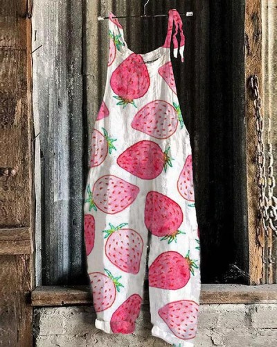 Cute Strawberry Loose Casual Jumpsuit