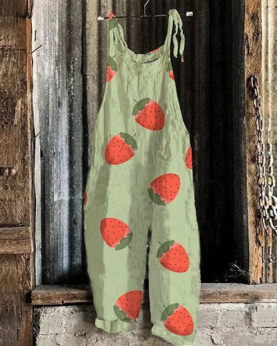 Cute Strawberry Loose Casual Jumpsuit