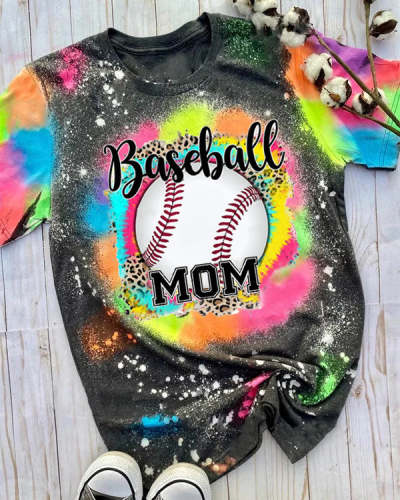 Baseball Mom Tie Dye Bleached Shirt