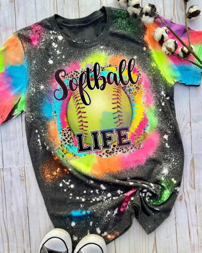 Softball LIFE Tie Dye Bleached Shirt