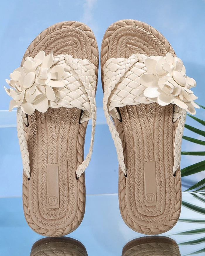 Braided Floral Pattern Toe Post Beach Flip Flops