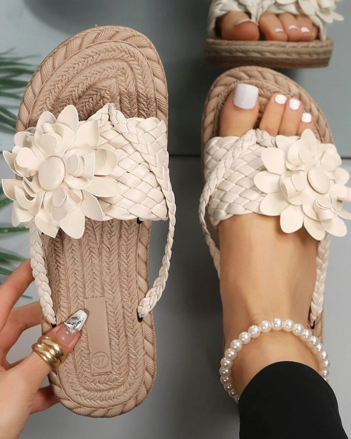 Braided Floral Pattern Toe Post Beach Flip Flops