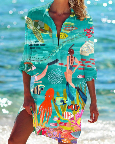 Resort Beach Ocean Shirt Dress