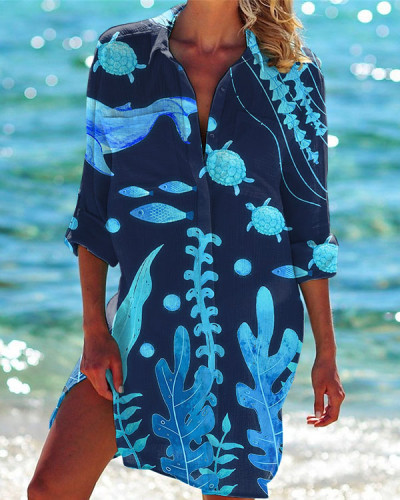Vacation Beach Sea Animal Shirt Dress