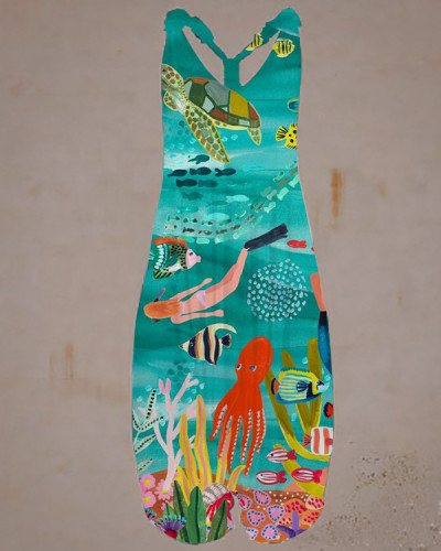 Resort Beach Ocean Print Jumpsuit