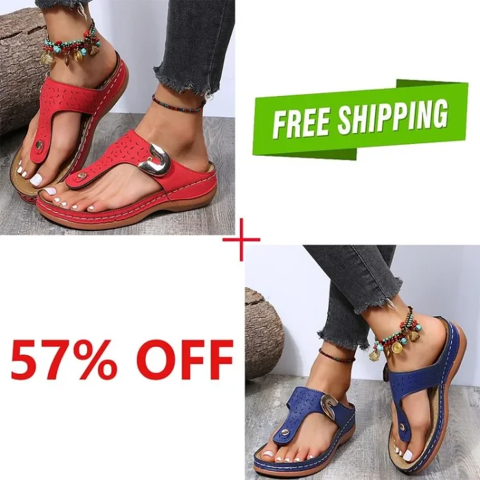 2023 Summer New Women's Metal Decor Feature Pattern Wedge Flip-Flops