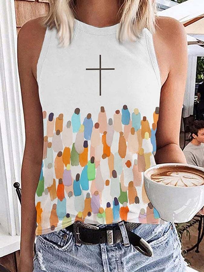 Women's Faith Respect Jesus Cross Print Tank Top