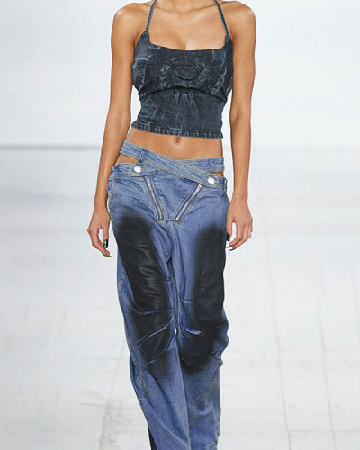 Fashion Black Patch Blue Jeans