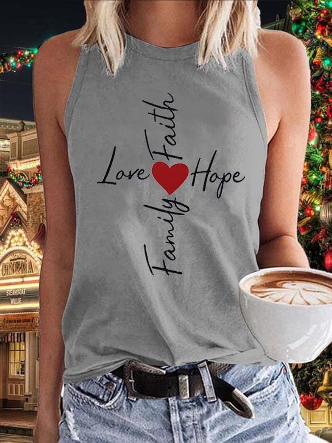 Women's Faith Love Hope Family Print Tank Top