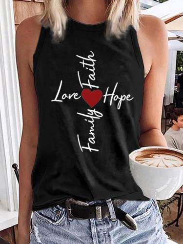 Women's Faith Love Hope Family Print Tank Top