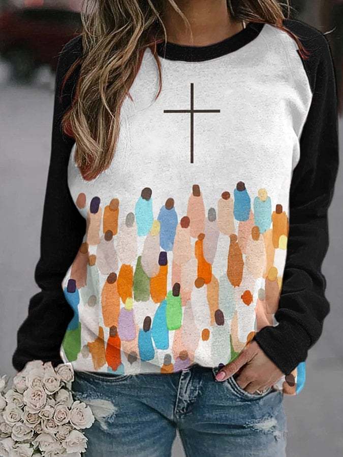 Women's Faith Respect Jesus Cross Print Sweatshirt