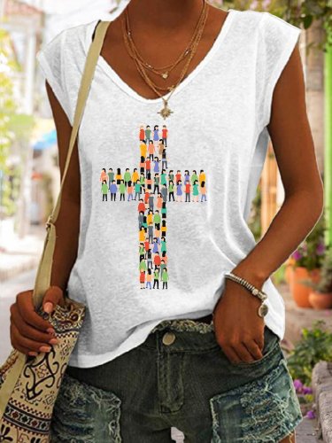 Women's People Respect Jesus Faith V-Neck Sleeveless Tee