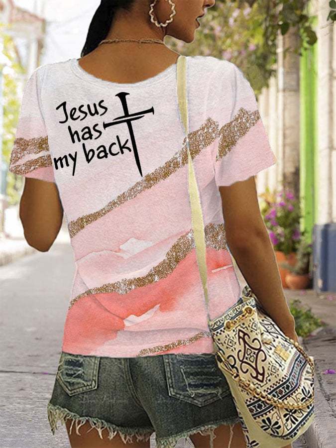 Women's Faith Print Casual V-Neck T-Shirt