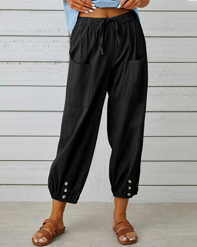 Casual Loose Cotton and Linen Cropped Wide-leg Pants